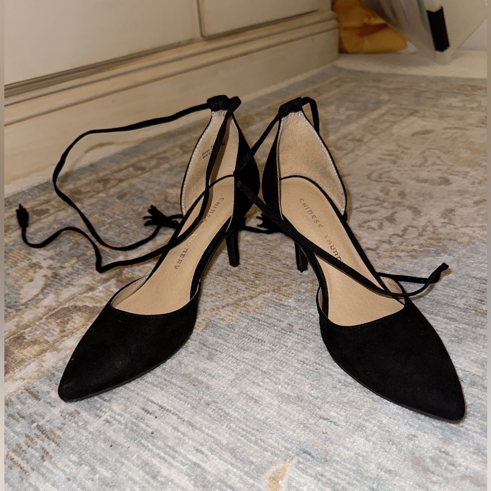 Chinese Laundry black suede ankle tie up heels - Picture 5 of 5